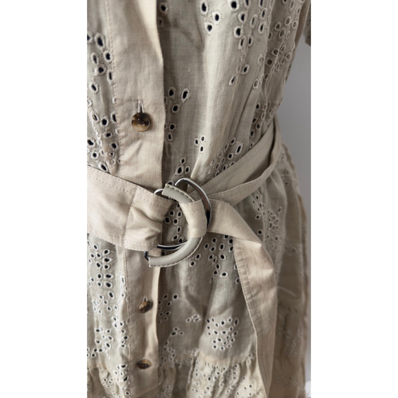 Women's Lafayette 148 Denver Beige Eyelet Midi Dress S - Picture 3 of 8